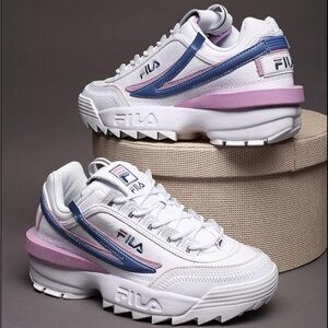 Fila Women's White, Pink, and Blue Sneakers